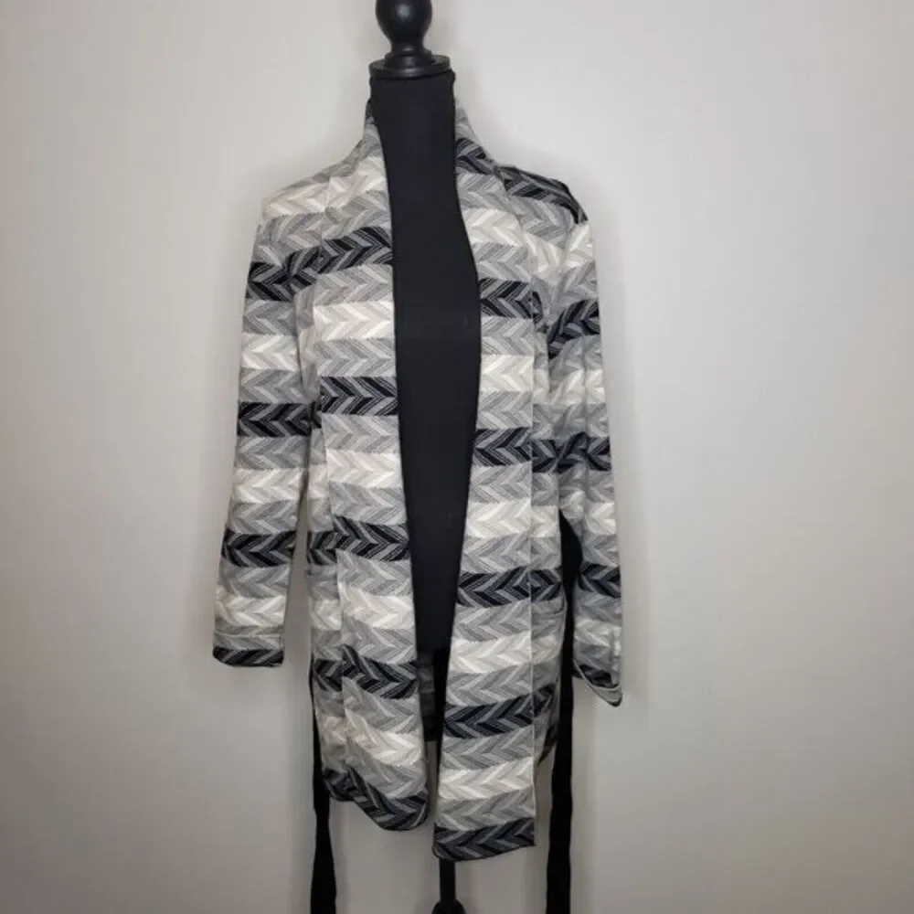 Adrienne Vittadini Women Sweater Open Front Size L‎ Pockets Black White Grey